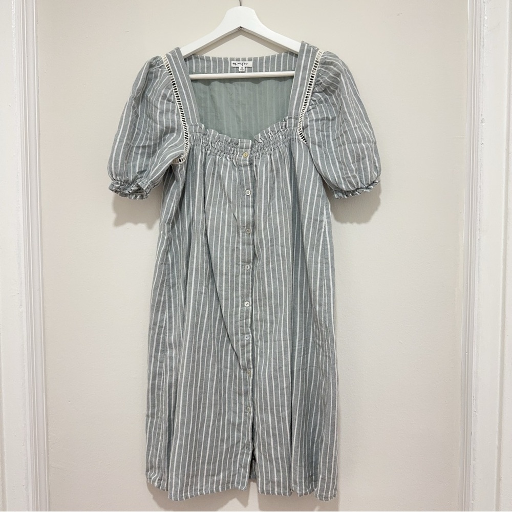 Maisie Square Neck Puff Sleeves Midi Dress Stripes